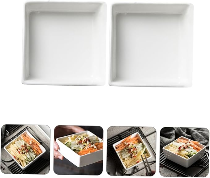 2pcs Square Mini Ceramic Seasoning Dishes Pure White Condiment Plates for Sauces and Appetizers for Entertaining and Dining