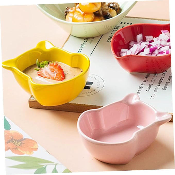 DECHOUS 6pcs Mini Bear Shaped Ceramic Seasoning Dishes Appetizer Plates for Dipping Sauces for Home and Restaurant Use Microwave and Dishwasher Safe