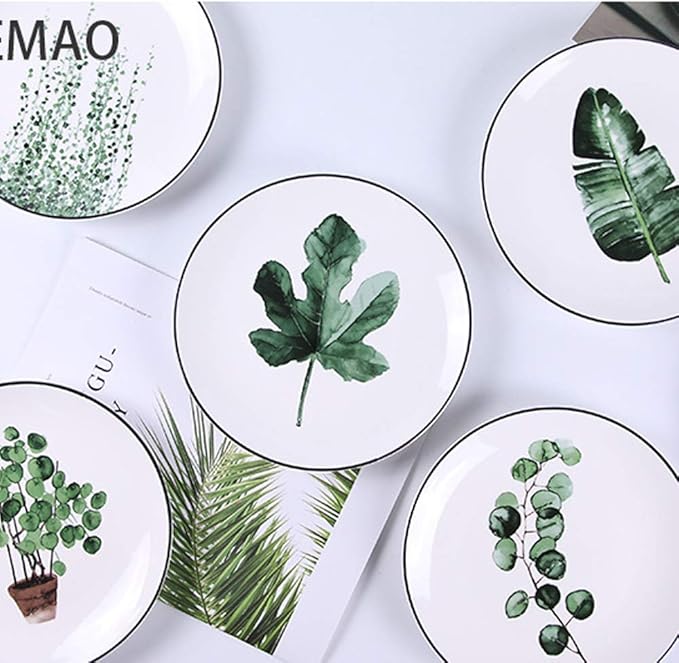 SHINING 8” Green Vegetable Ceramic Plate Creative Fruit Plate Household Steak Plate Plate Set of Ceramic Tableware (Plate E)