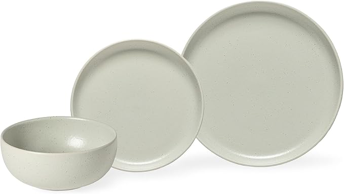 Casafina Ceramic Stoneware 12-Piece Place Setting Service for 4, Pacifica Collection, Oyster Grey | Microwave & Dishwasher Safe Dinnerware Set | Food Safe Glazing | Restaurant Quality Tableware