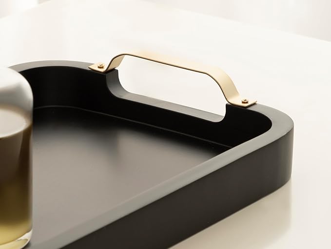 Kate and Laurel Farson Modern Decorative Wood Rectangle Tray with Handles, 10 x 24, Black and Gold, Transitional Rectangular Tray for Use as Entryway Tray Decor or Ottoman Serving Tray