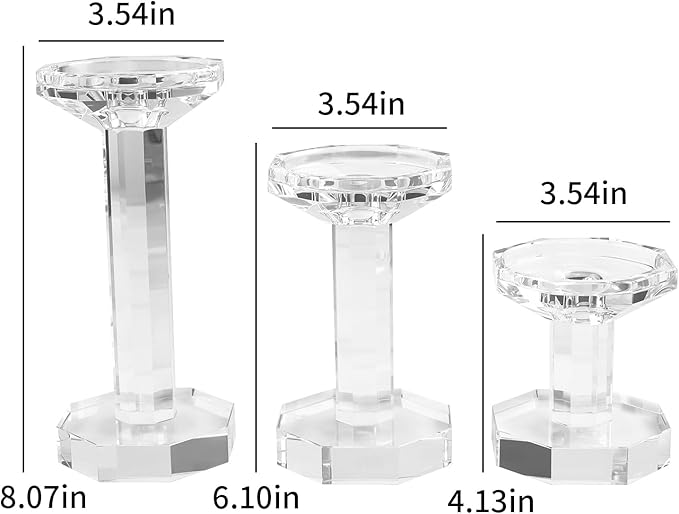 kitCom Crystal Candle Holders Set of 3, Crystal Candlestick Holders for Taper, Long Candles - Home Decoration, Wedding, Housewarming and Graduation Gifts