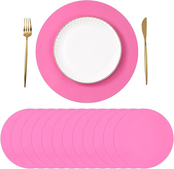 SHACOS 100 pcs Ultra Pink Valentine Round Paper Placemats Disposable 13 inch Colored Paper Place Mats for Wedding Birthday Party Bridal Baby Shower Table Decoration