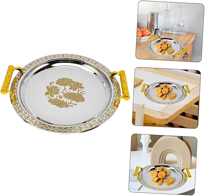 IMIKEYA Decorative Tray Gold Pattern Serving Dish Multi-Functional Snack Storage Plate Home Supplies Tea Cup Tray