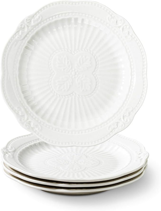 White Small Dessert Plates Set of 4,Ceramic Dinner Dishes 6 Inch for Appetizer, Fruits, Cake, Salad,Microwave Safe,Christmas Gift