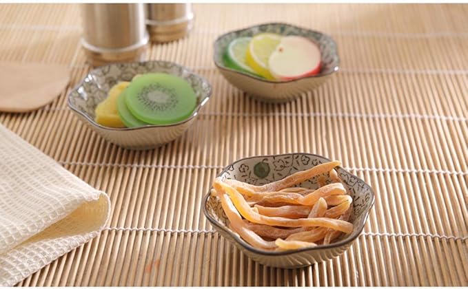 Dinner Plates Appetizer Plates Japanese Style Soy Sauce Dishes Set of 6, Household Ceramic Flower Dishe Serving for Dumpling, Side Dish, Sushi Bowl Sets，B