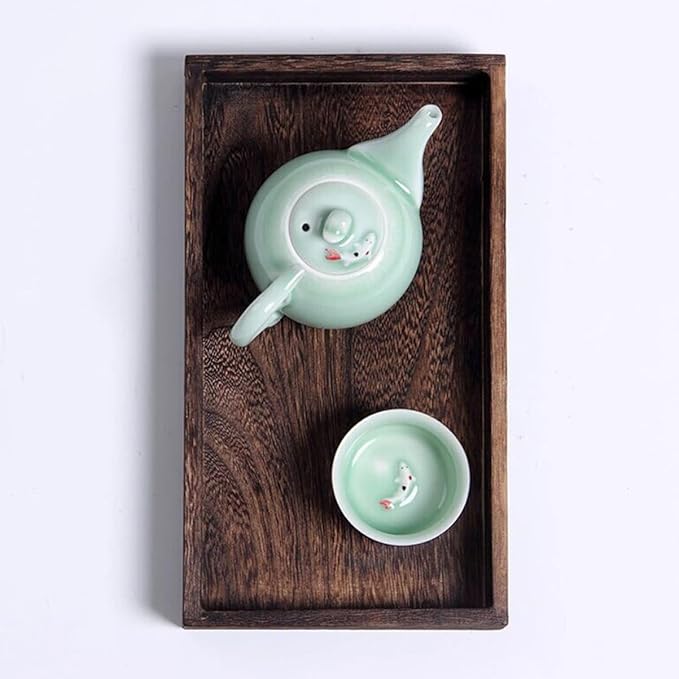 PRETYZOOM 1Pc Retro Solid Wood Tea Tray Rectangular Fruit Serving Tray for Desserts Drinks Natural Design Sturdy for Parties Home Decor Black Brown