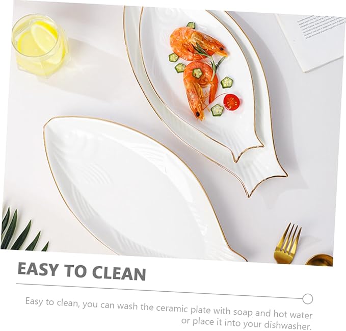 Amosfun Ceramic Fish Plate Gold Trim Decorative Fish Shaped Dish Serving Tray for Appetizers and Snacks Elegant Tableware for Parties Banquets and Home Use