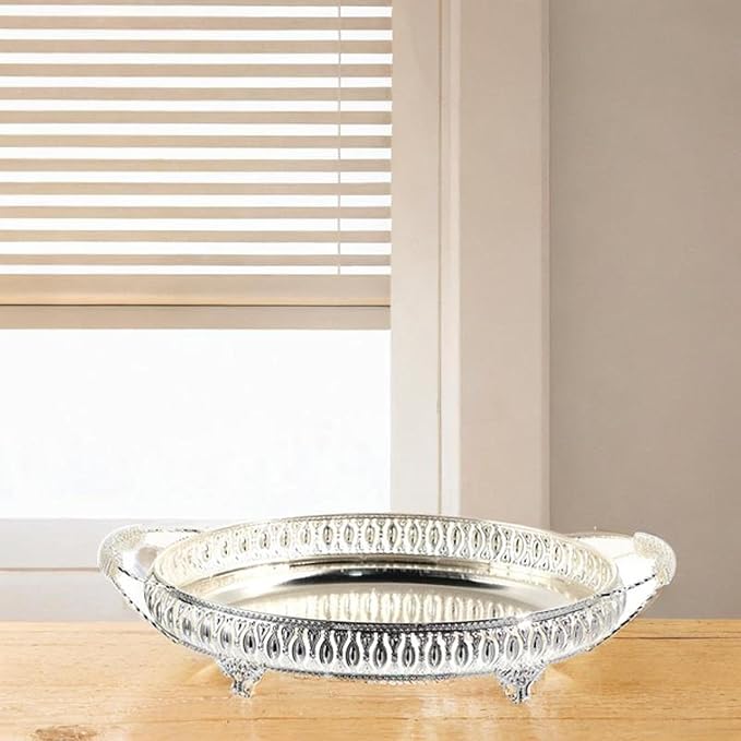 B Baosity Fruit Plate Tray Lightweight Luxury Serving Tray for Home Kitchen Countertop, 48cmx31cmx8cm, Silver
