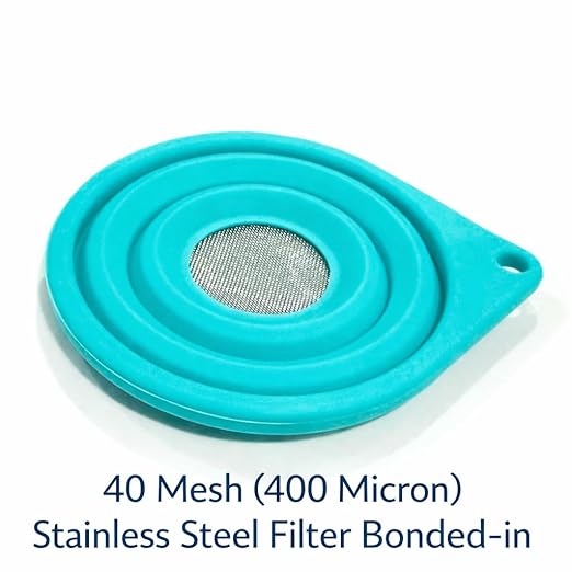Collapsible Fine Mesh Strainer – Handy 4” Fold-Flat Silicone Funnel with Stainless Steel Filter for Kitchen, Wine, Coffee, Tea, Cocktails, Camping & RV