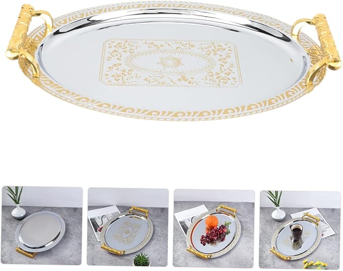 LIFKOME Stainless Steel Serving Tray Lid Countertop Fruit Stand Decorative Plate Ring Holder for Jewelry
