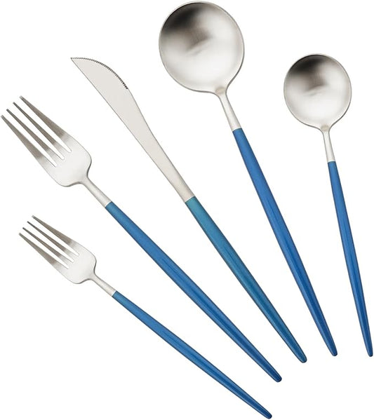 18/10 Stainless Steel Matte Flatware Set (1, Blue Silver)