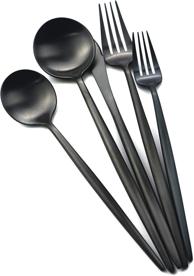 Gugrida 6 Pieces Matte Black Handle 18/10 Stainless Steel Silverware Set, Flatware Set Black Cutlery Set, Utensils Set for Home Restaurant, Dishwasher Safe (Full Black)
