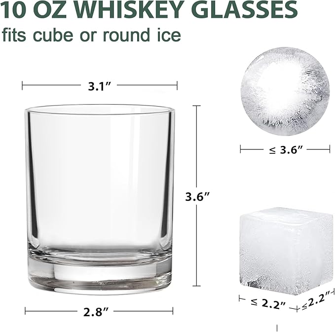 RÉΑLWÁY Whiskey Glasses Set of 6, 10 Oz Old Fashioned Glass Cocktail Glasses, Lowball Glasses Tumbler, Clear Glass Cups for Bourbon Whiskey Scotch Rum Juice, Whiskey Gifts for Men