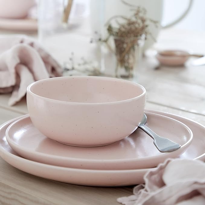 Casafina Pacifica Marshmallow Pink 12-Piece Stoneware Place Setting Dinnerware Set, 4 Pieces