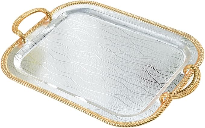 Serving Tray Tea Cup Holder Iron Art Cosmetic Perfume Makeup Display Vanity Tray Decorative Tray for Dressing Room Bathroom, M