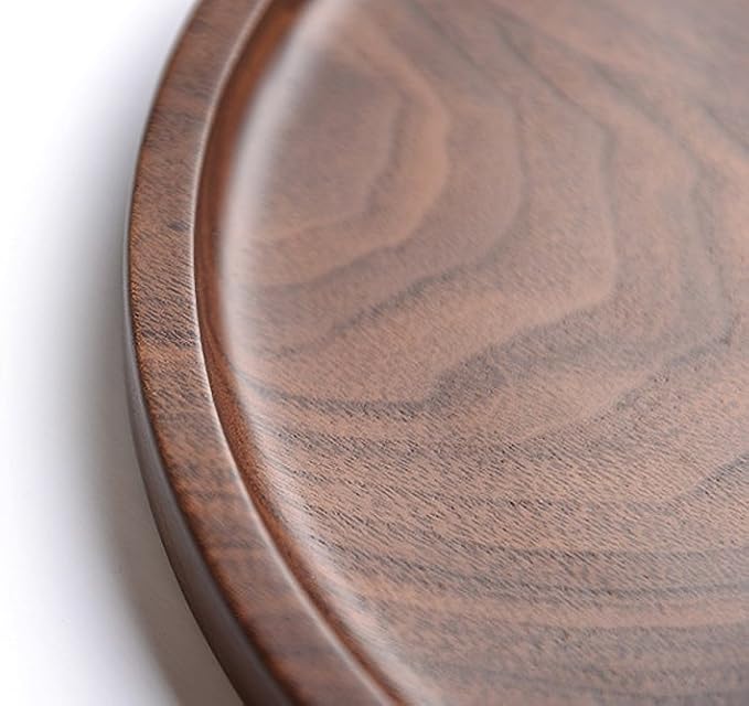 Winterworm Rustic Walnut Wooden Tray Solid Wood Serving Tray Square Rectangle Platter Tea Tray Coffee Table Tray (Round (9x9x0.9 inch))