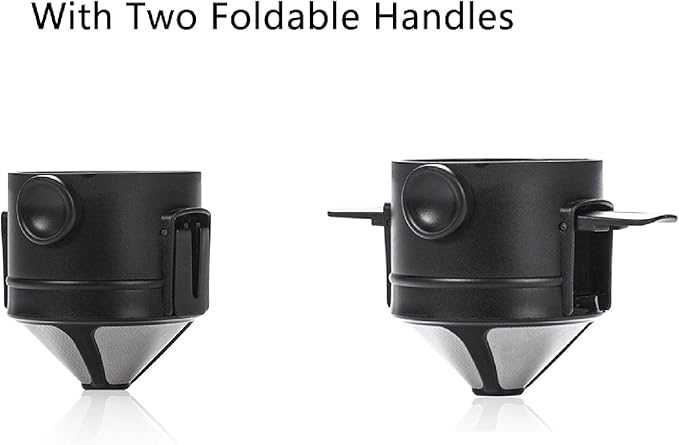 TopHomer Reusable Coffee Filter Stainless Steel, Pour Over Coffee Dripper Collapsible Paperless Single Serve 1-2 Cup with Foldable Handle for Camping Traveling