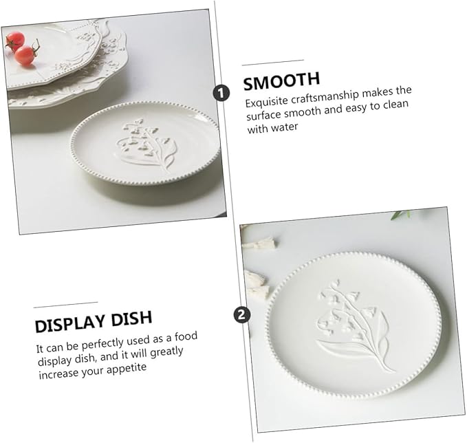 Cabilock American Style Embossed Ceramic Plate Multi-purpose Dish for Steak Desserts Food Storage Tray for Home Use Housewarming