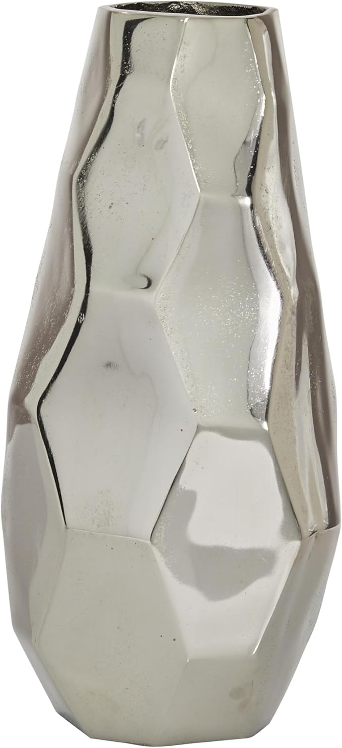 Deco 79 Aluminum Metal Decorative Vase Geometric Centerpiece Vase, Flower Vase for Home Decoration 7" x 7" x 15", Silver (Pack of 2)