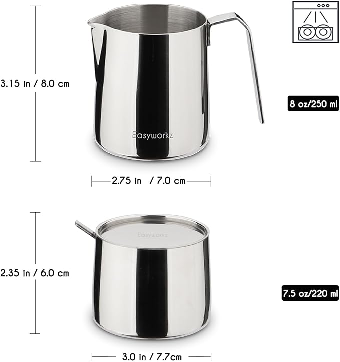 Easyworkz Stainless Steel 304 Creamer and Sugar Bowl with Spoon Coffee Serving Set Chrome