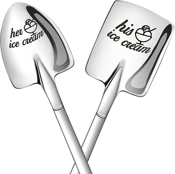2 Pcs Engraved Ice Cream Shovel Gifts for Couples - His and Hers Stainless Steel Ice Cream Spoons Gifts for Him and Her - Christmas Engagement Anniversary Birthday Gifts for Couple Wife Girlfriend