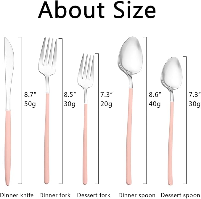 JASHII Matte Pink and Silver Silverware Set, 304 Stainless Steel Flatware Set Service for 4, Tableware Cutlery Set for Home Restaurant Party, Dinner Forks/Spoons/Knives, Slim Handle, Dishwasher Safe