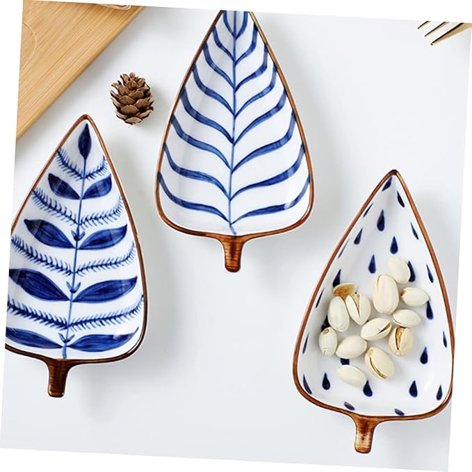 Ceramic Leaf Shape Snack Dish Set Hand-painted Appetizer Plates for Sauces and Seasonings Mini Tableware for Parties and Gatherings