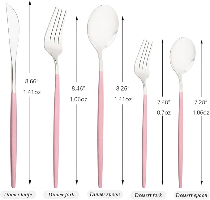 30-Piece Snplowum Mirror Flatware Serving Set, 18/0 Stainless Steel Dinnerware With Pink Handle, Modern Durable Home Kitchen Eating Tableware Set Service For 6 (Pink Silver)
