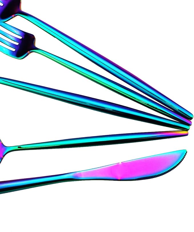 Gugrida Portable Silverware Set - 20-Piece Flatware Cutlery Set - 18/10 Stainless Steel - Mirror Polishing Rainbow Travel Elegant Modern Utensils - Service for 4 Include Steak Knife Dinner Fork Spoon