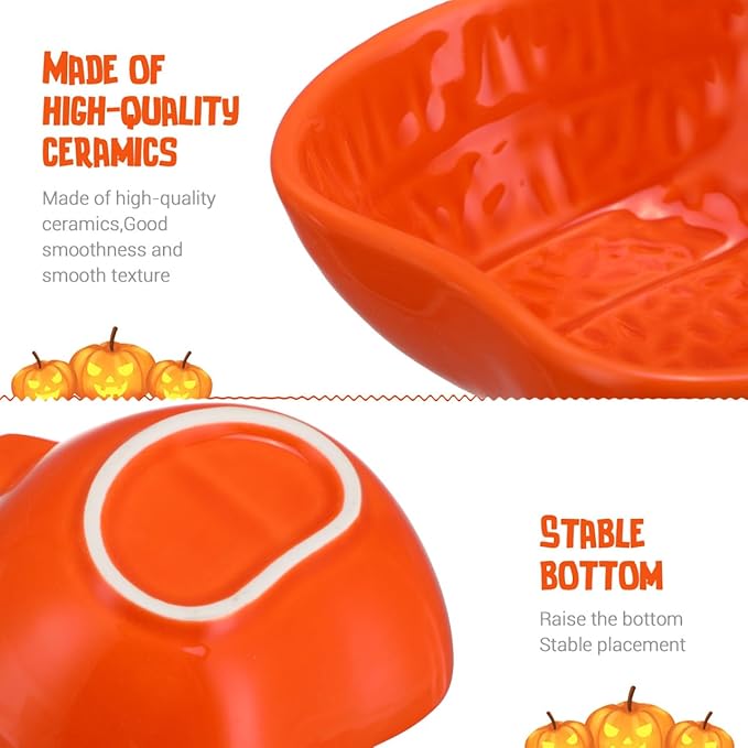 Ceramic Pumpkin Ramekins, Small Halloween Fall Pumpkin Bowls for Baking Creme Brulee, Souffle, Pudding, Halloween Bowl Plates for Kitchen Party Snack Serving Dip Sauce Condiments - Dishwasher Safe