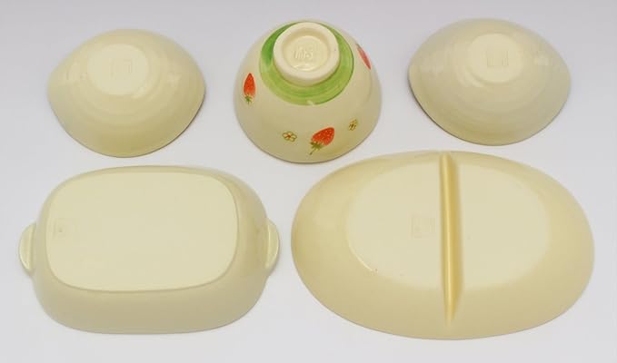 Kiln Original SOUSEN Medium Plate, White, Set in Box, Seto Ware Tableware Gift Set, Fruit (Strawberry) Pattern, 5 Pieces