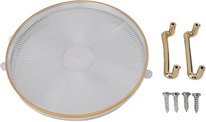 Dioche Elegant Round Serving Tray with Gold Handle and Golden - Multifunctional Display Tray for Fruits, Desserts, Snacks, and Decor (Transparent)