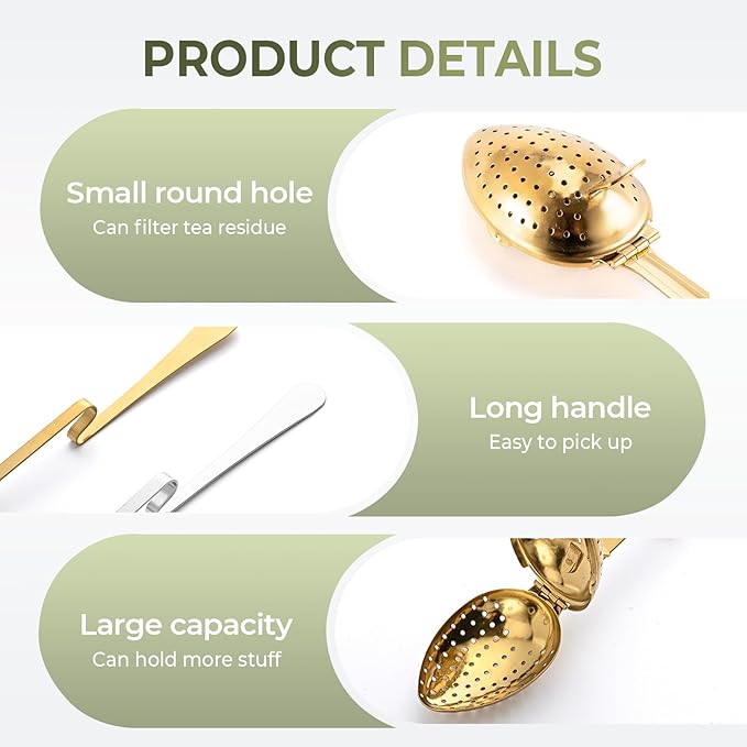 Stainless Steel Tea Diffuser,2025 New Tea Strainer Tea Infuser for Loose Leaf Tea,Creative Tea Spoon With Handle,Fine Holes Tea Interval Filter,Tea Holder Steeper for Tea Accessories (Gold A+Silver A)