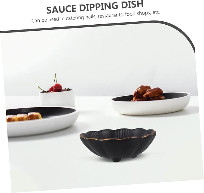 Healifty 1pc Ceramic Sauce Dish Rim Appetizer Plate for Dipping Sauces for Catering and Restaurants Easy to Clean Frosted Bottom for Stability