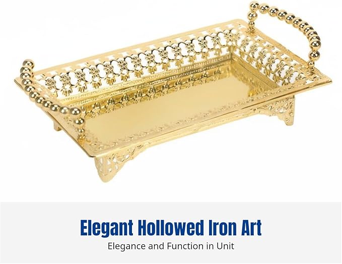 Serving Tray with Handle Dessert Cake Stand Vanity Table Tray Fruit Basket Elegant Serving Platter for Dessert, Gold