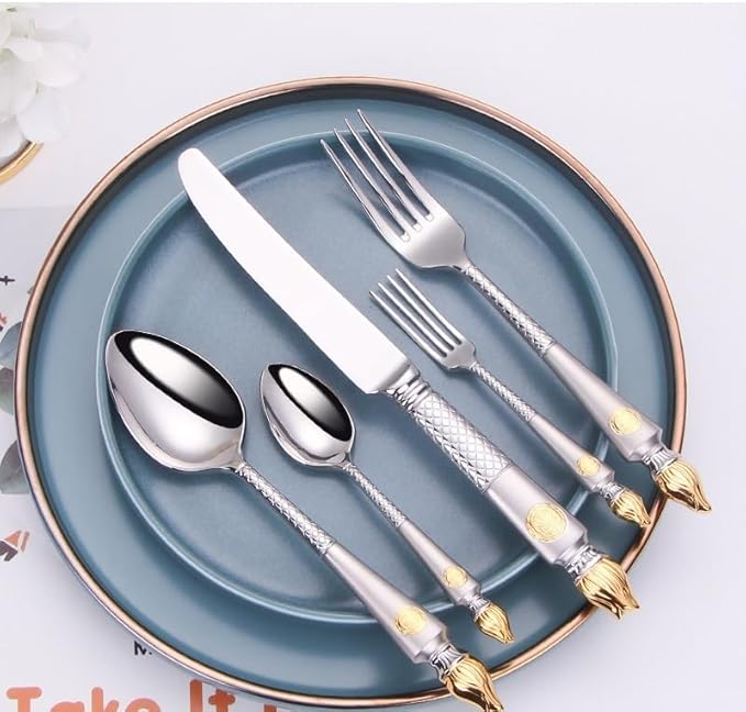 Stainless Steel Flatware serving set,Home Kitchen Eating Tableware Set,Dishwasher Safe,For Home Kitchen Restaurant Hote 5/20 Piece 304 Stainless Steel Steak Knife And Fork Set Light Luxury Sandblastin