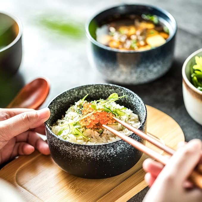 Kitchen Plates Ceramic Bowls, Japanese Soup Bowls, Commercial Retro Noodle Bowls, Salad Bowls Restaurant Plates(A)