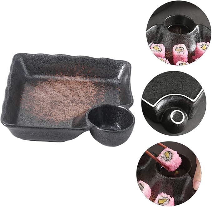Japanese Ceramic Dumpling Dish with Sauce Grid Appetizer Plate for Dipping Sauce for Sushi and Condiments for Entertaining