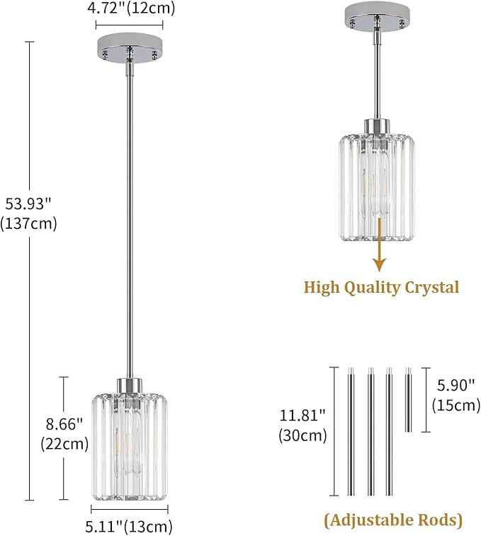 Chrome Pendant Lights,2 Pack Crystal Pendant Lighting for Kitchen Island, Modern Mini Kitchen Chandeliers Hanging Pendant Lights for Bedroom Dining Room Hallway