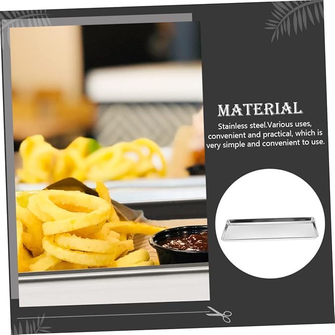 Stainless Steel Rice Noodle Dish Jewelry Tray Household Food Plate Sizzling Platter Kitchen Storage Tray Pot Banquet Plate Rectangular Griddle Cold Noodle Silver
