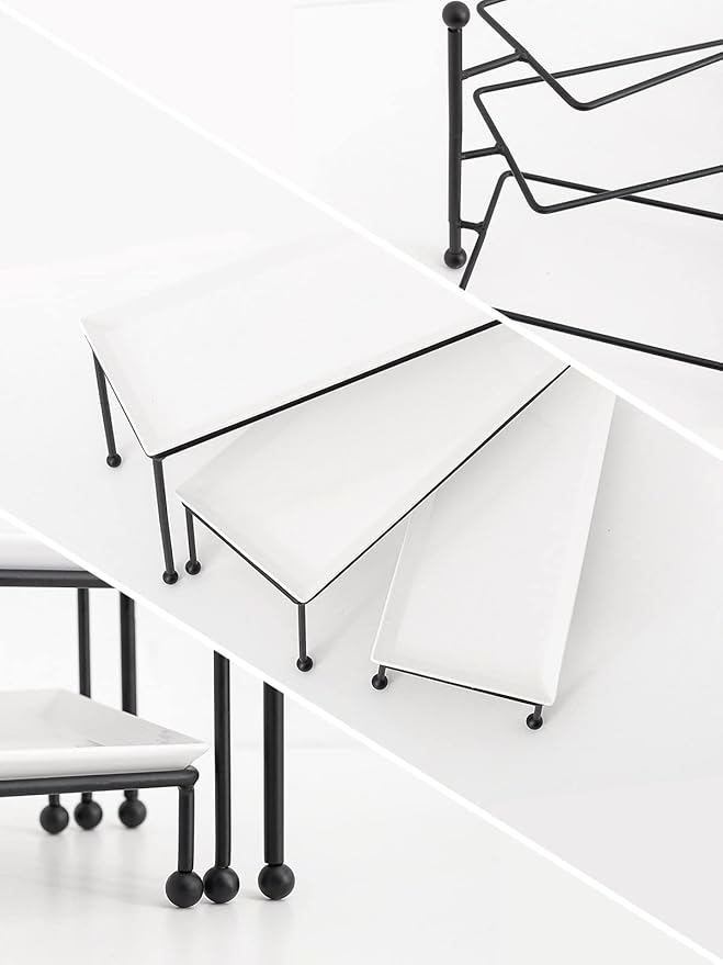 Kanwone 3 Tiered Serving Stand - White Porcelain Platters, 14.5" x 6" Tier Serving Trays for Entertaining, Dessert Stand