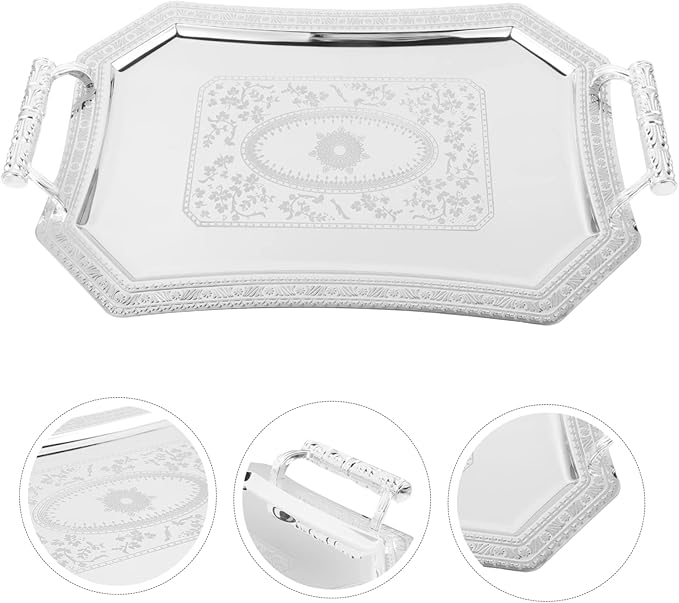 UPKOCH Silver Serving Tray Handles Vintage European Appetizer Platter Multi-Functional Dish for Parties Snacks and Fruits Decorative Tray
