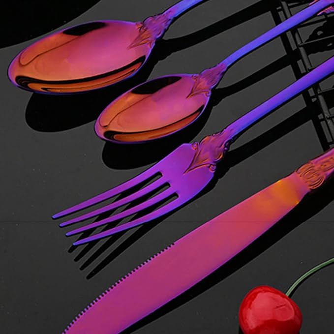 JASHII 24-Piece Purple Cutlery Set Silverware Set, Mirror Polished, Stainless Steel Flatware Cutlery Eating Utensils Service for 6, Unique Elegant Pattern, Dishwasher Safe (Purple)