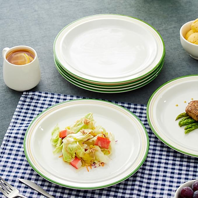 10.5-inch Porcelain Dinner Plate Set of 6 - Microwave, Oven and Dishwasher Safe, Scratch Resistant. (Cozy Green)