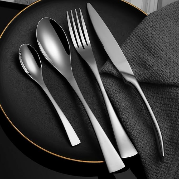 Stainless Steel Flatware serving set,Home Kitchen Eating Tableware Set,Dishwasher Safe,For Home Kitchen Restaurant Hote 4/16/24/32/40/48 Pieces Stainless Steel Knife, Fork And Spoon Tableware Fishtail
