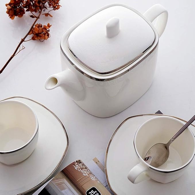 Fine Dinnerware Set,White Porcelain Dinnerware Set, Ceramic Plates and Bowls Sets, Vintage Lounge Round Dishes Set Dinner Plates for Kitchen/Dining, Service for 10