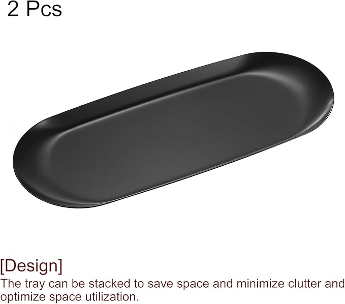 uxcell 2pcs Stainless Steel Decorative Tray, 9 Inch Oval Jewelry Tray, Small Serving Tray for Bathroom Countertops, Closets, Dressers, Black