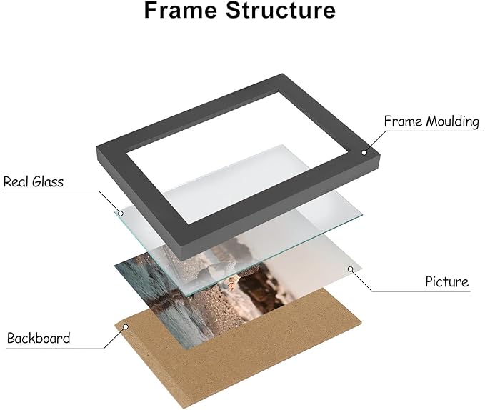 4x6 Double Hinged Picture Frame Folding Photo Frame Vertical and Horizontal in Gray Pine Wood with Real Glass for Tabletop P-HUI-SH46