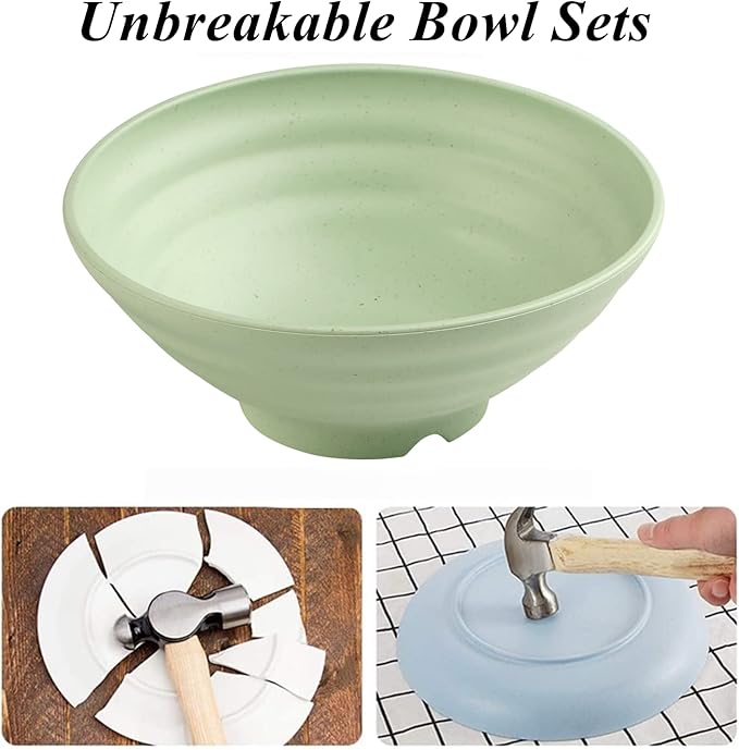 WANBY Lightweight Wheat Straw Cereal Bowls Unbreakable Dinner Dishes Bowl Set Dishwasher & Microwave Safe (4 Pack 34Oz)